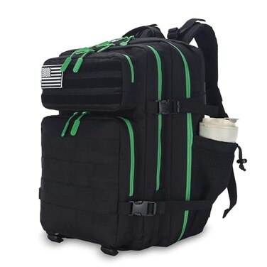 Lovelinks21 25L Tactical Military Backpack Small Travel Rucksack for Men and Women Assault Pack Bug Out Bag Molle Daypack Gym Backpack with Bottle Holder Black Neon Green