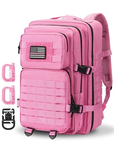 Hannibal Tactical MOLLE Assault Backpack Tactical Backpack Military Army Camping Rucksack 3Day Pack Trip wUSA Flag Patch DRings Pink