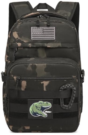 SunForMorning Kids Tactical Backpack Army Molle Bookbag Military Boys Backpack for School Outdoor Camping Includes 2 Patches1Carabiner Black CM