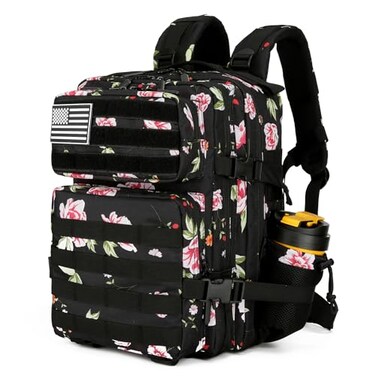 Lovelinks21 25L Tactical Military Backpack Small Travel Rucksack for Men and Women Assault Pack Bug Out Bag Molle Daypack Gym Backpack with Bottle Holder Peony