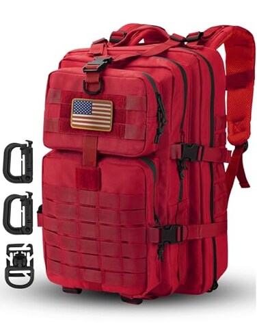 Hannibal Tactical MOLLE Assault Backpack Tactical Backpack Military Army Camping Rucksack 3Day Pack Trip wUSA Flag Patch DRings Red