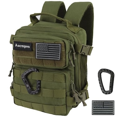 Aocmpxs Mini Tactical Backpack 9L Small Gym Backpacks for Men Women Molle Military Pack with US Flag Patch and Carabiner Green