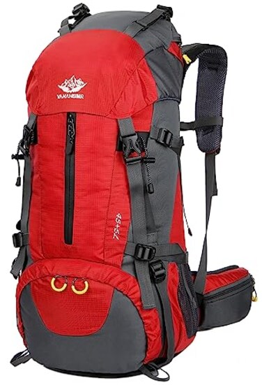 Esup 50L Camping Hiking Backpack Men with rain cover 45l5l Lightweight Backpacking Backpack Travel Backpack Red