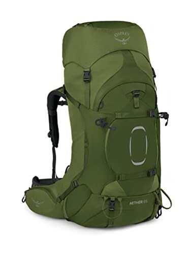 Osprey Aether 65L Mens Backpacking Backpack Garlic Mustard Green LXL Extended Fit