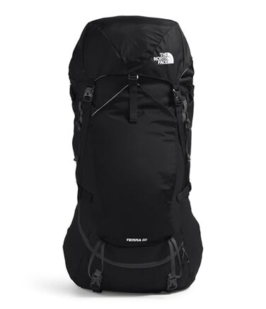 The North Face Terra 55 Backpack Unisex Hiking Pack CinchTop Opening with Zipper Pole Ice Axe Attachments TNF BlackAsphalt GreyNPF LargeXLarge