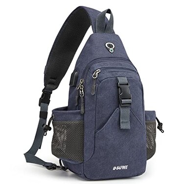 G4Free Canvas Sling Bag Crossbody Backpack with USB Charging Port RFID Blocking Hiking Daypack Chest Bag for Women MenDark Blue