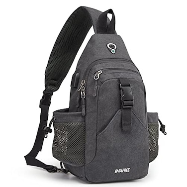 G4Free Canvas Sling Bag Crossbody Backpack with USB Charging Port RFID Blocking Hiking Daypack Chest Bag for Women MenDark Grey