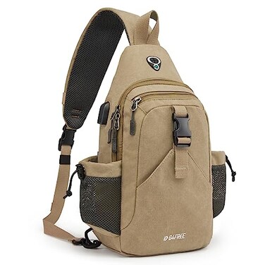G4Free Canvas Sling Bag Crossbody Backpack with USB Charging Port RFID Blocking Hiking Daypack Chest Bag for Women MenLight Tan