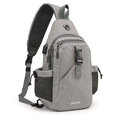 G4Free Canvas Sling Bag Crossbody Backpack with USB Charging Port RFID Blocking Hiking Daypack Chest Bag for Women MenGrey