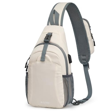 G4Free Sling Bag RFID Crossbody Sling Backpack with USB Charging Port Travel Hiking Daypack Shoulder Chest Bag for Women MenIvory