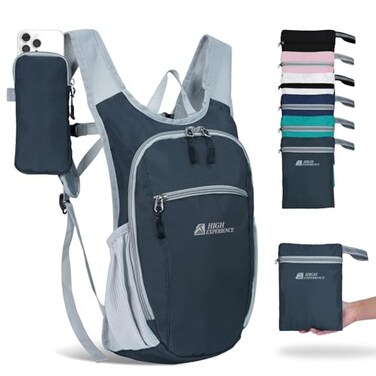 HIGH EXPERIENCE Hiking Backpack 10L15L Small Daypack Lightweight Packable Travel Foldable Water Resistan for Women Men Gray 10L
