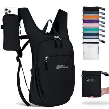 HIGH EXPERIENCE Hiking Backpack 10L15L Small Daypack Lightweight Packable Travel Foldable Water Resistan for Women Men Black 15L