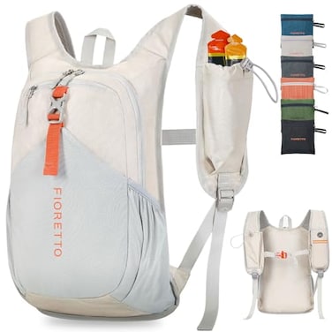 FIORETTO 15L Hiking Backpack for Women Men Mini Packable Backpack Lightweight Small Daypack for Camping Travel Outdoor Beige