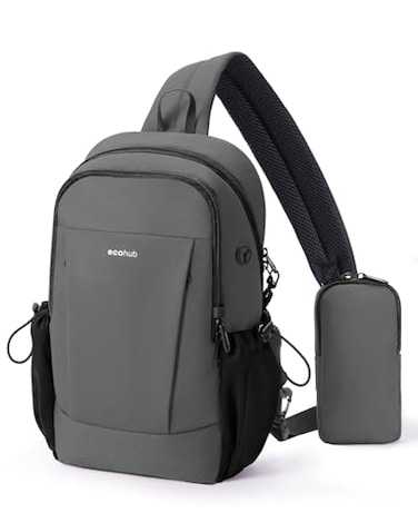ECOHUB AntiTheft Crossbody Bag Men Women RFID Blocking Lightweight Sling Backpack EcoFriendly with 9 Pockets Sturdy SBS Zippers Water Resistant for Travel Work Hiking Outdoor Grey