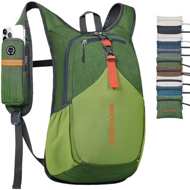 BECOJADDE 15L Small Hiking Backpack for Men Women Foldable Packable Back Pack Ultralight Hiking Daypack for Travel Camping Outdoor Olive Green