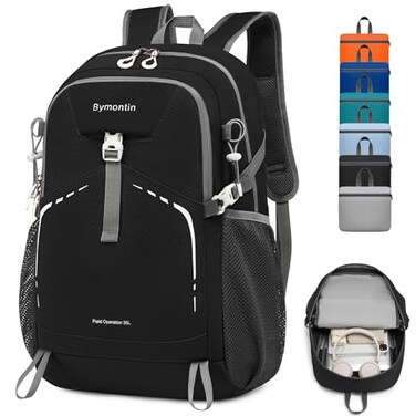 Bymontin 35L Lightweight Packable Backpack Durable Foldable Daypack for Travel Hiking and Gym Black