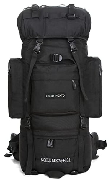 IX INOXTO 85L Lightweight Internal Frame Hiking Backpack for Men Women Waterproof Travel Camping Backpack with Rain Cover Black