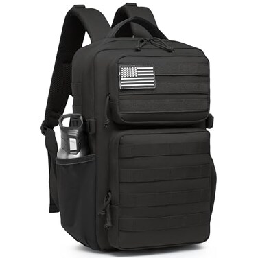 Wotony Military Tactical Backpack for Men Waterproof Daypack 3 Day Assault Pack Molle Bag with Water Bottle Holder Black 25L