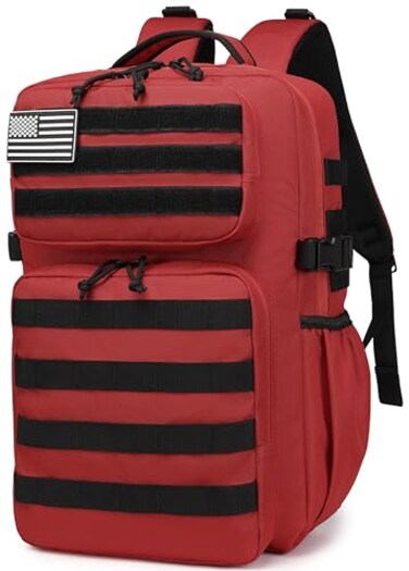 Wotony Military Tactical Backpack for Men Waterproof Daypack 3 Day Assault Pack Molle Bag with Water Bottle Holder Red 25L