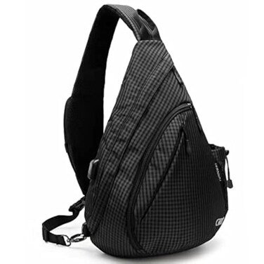 TurnWay WaterProof Sling bagCrossbody BackpackShoulder Bag with USB Charging Port for Travel Hiking Cycling Camping Black Grid