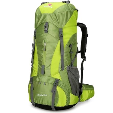 W WINTMING WintMing 75L Hiking Backpack with Rain Cover Waterproof Camping Backpack Shoes Warehouse for Men Women Frameless Olive Green