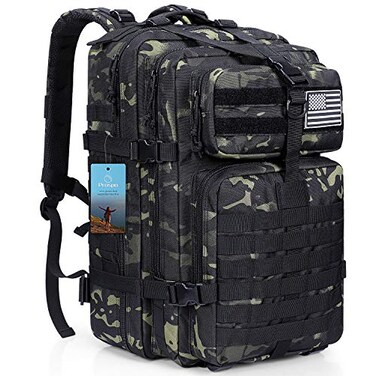 Prospo 40L Military Tactical Shoulder Backpack for Survival Molle Bag Pack Fishing Backpack for Tackle Storage Black CP