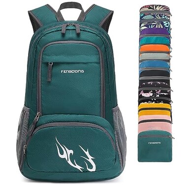FENGDONG 35L Lightweight Foldable Waterproof Packable Travel Hiking Backpack Daypack for men women Dark Green