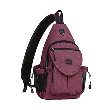 MOSISO Sling BackpackCanvas Crossbody Hiking Daypack Bag with Antitheft Pocket Wine Red