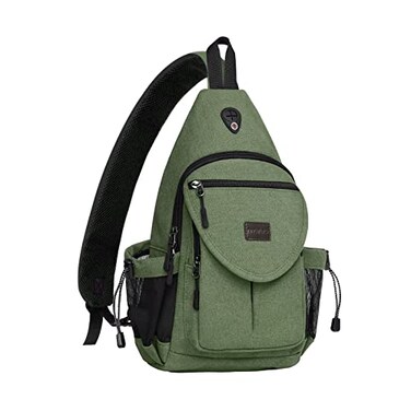 MOSISO Sling BackpackCanvas Crossbody Hiking Daypack Bag with Antitheft Pocket Army Green
