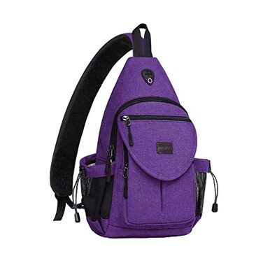 MOSISO Sling BackpackCanvas Crossbody Hiking Daypack Bag with Antitheft Pocket Purple