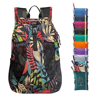 sinotron 22L Lightweight Packable Hiking Backpack Small Hiking Backpack Day Pack for Women Men Travel Camping Vacation Red Leaf