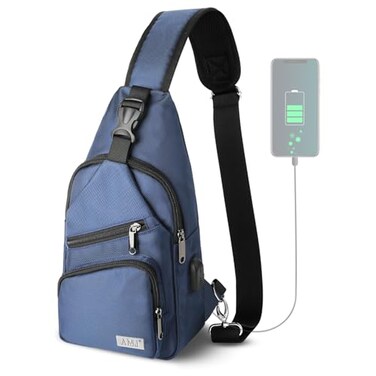 AMJ Crossbody Sling Bag Men Casual Shoulder Backpack Chest Daypack Satchel for Hiking TravelLarge Blue