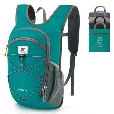 SKYSPER 15L Foldable Hiking Backpack Lightweight Packable Travel Daypack with Chest Strap Small Outdoor Folding Back Pack Collapsible Bag for Women Men Cyan