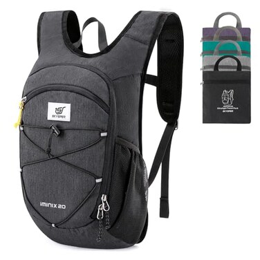 SKYSPER 20L Foldable Hiking Backpack Lightweight Packable Travel Daypack with Chest Strap Small Outdoor Folding Back Pack Collapsible Bag for Women Men Black