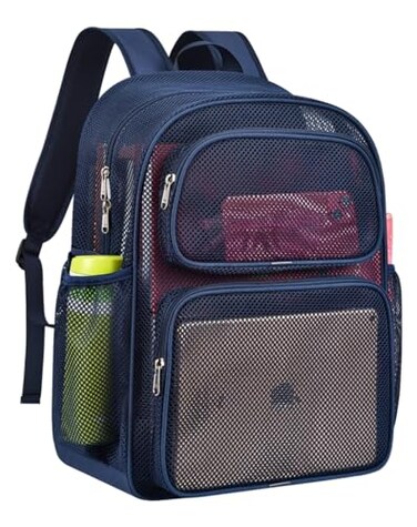 MAY TREE Mesh Backpack Heavy Duty Big Mesh Bag Large Capacity for Travel Beach Hiking Outdoor Sports with Paded Strap Blue