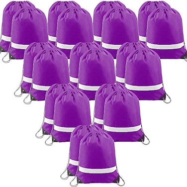 BeeGreen 20 Pieces Purple Drawstring Backpacks Bulk Draw String Bags for Gym Sport Reflective Cinch Blank Bag