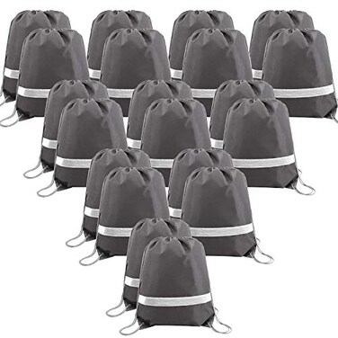 BeeGreen 20Piece Grey Drawstring Backpacks Reflective Cinch Sacks DIY Blank Drawstring Bags for Women and Men 165 L x 134 W