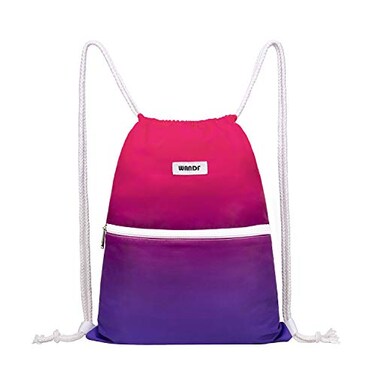 WANDF Drawstring Backpack String Bag Sackpack Cinch Water Resistant Nylon for Gym Shopping Sport Yoga Red