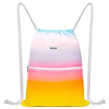 WANDF Drawstring Backpack String Bag Sackpack Cinch Water Resistant Nylon for Gym Shopping Sport Yoga Rain bow