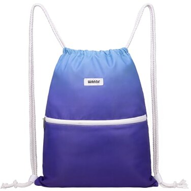 WANDF Drawstring Backpack String Bag Sackpack Cinch Water Resistant Nylon for Gym Shopping Sport Yoga Blue