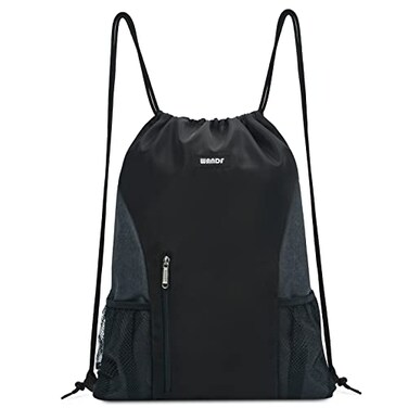 WANDF Drawstring Backpack Sports Gym Sackpack with Mesh Pockets Water Resistant String Bag for Women MenBlack