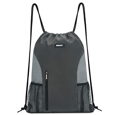 WANDF Drawstring Backpack Sports Gym Sackpack with Mesh Pockets Water Resistant String Bag for Women Men Grey