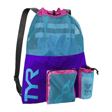 TYR Unisexs Big Mesh Mummy Backpack Bag PurpleBluePink 40L