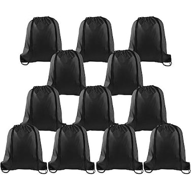 KUUQA 12 Pcs Drawstring Backpack Bags Sport Gym Sack Cinch Bags Bulk for School Traveling and Storage Black
