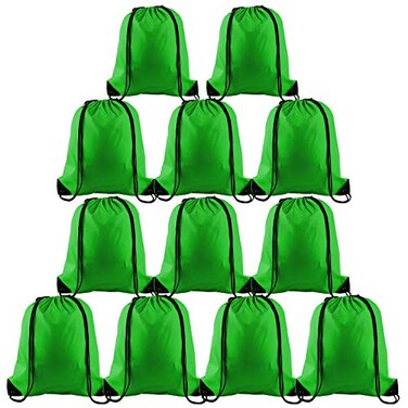 KUUQA 12 Pcs Drawstring Backpack Bags String Backpack Bulk Sport Gym Sack Bags for Traveling and Storage Dark Green