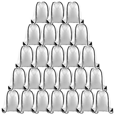PLULON 25 Pcs White Drawstring Backpack Bags Bulk String Backpack Cinch Sack Pull Sport Gym Backpack Bags for Yoga Traveling Outdoor Sports