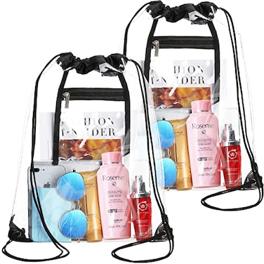 NATURAL STYLE 2 PACK Clear Drawstring Bag Stadium Approved See Through PVC Drawstring bags Transparent Backpack with Inner Zipper Pocket