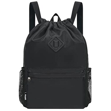 WANDF Drawstring Backpack Sports Gym Bag with Shoes Compartment WaterResistant String Backpack Cinch for Women Men LargeBlack