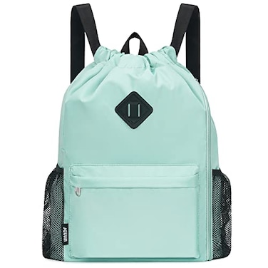 WANDF Drawstring Backpack Sports Gym Bag with Shoes Compartment WaterResistant String Backpack Cinch for Women Men LargeMint green
