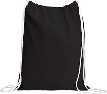 TBF 12 Pack Set of 12 Durable Cotton Canvas Drawstring Backpack Bags 14 W x 16 H Black
